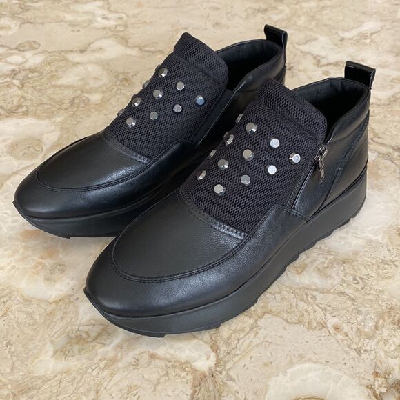 GEOX Respira Gendry Black Studded Zip Sneakers - Picture 2 of 14